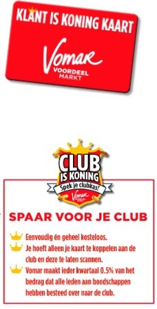 Klant (Club) is Koning actie Vomar voor de verenigingen Hollandia T (handbal en voetbal) en De Boemel (volleybal).